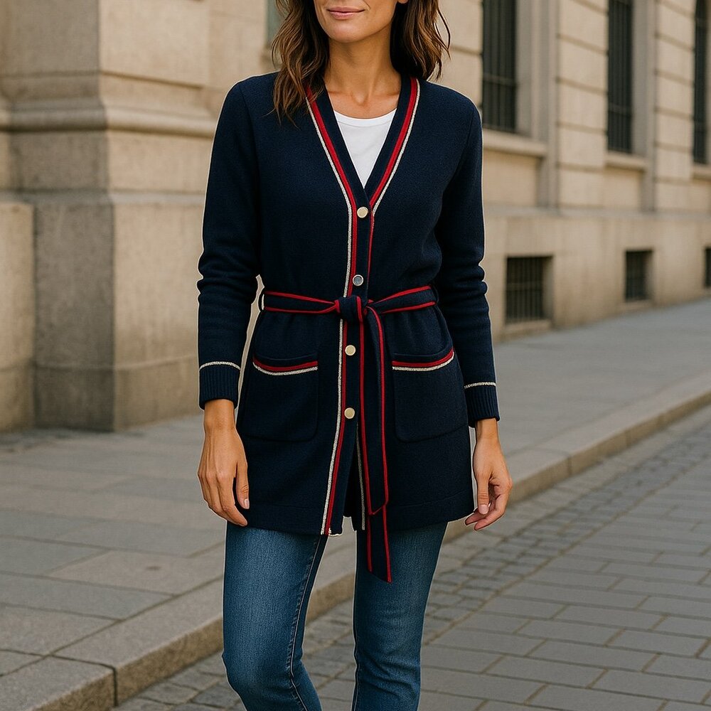 VIGOSS Womens Cardigan Navy Sweater MEDIUM